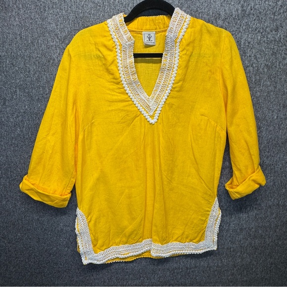 Virginia Taylor Yellow Tunic Swim Coverup 100% Linen Made
In USA - Picture 1 of 8